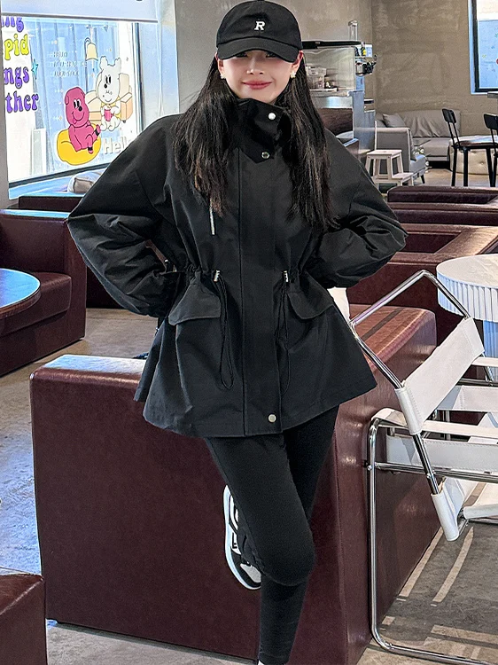 

plus Size 240 Casual Hooded Jaet 300 Pou Leisure Workwear Coat Loose Waistcoat Medium Length Windbreaker for plus Size W...