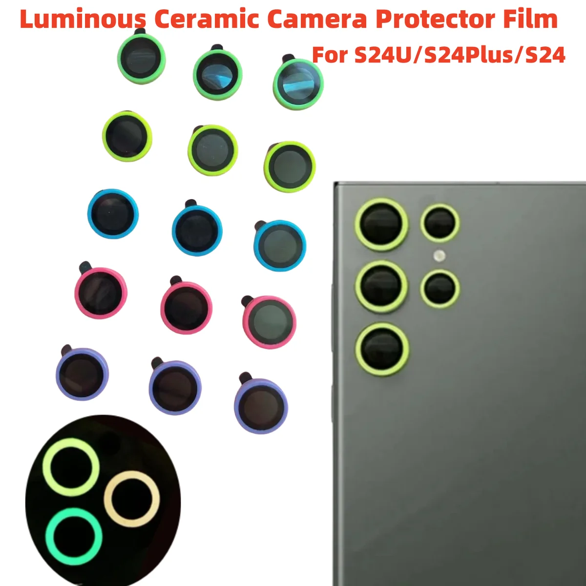 For Samsung Galaxy S25 S26Ultra S23 S24Plus Camera Lens Protector Scratch-Resistant Tempered Glass With Luminous Lens Ring Cover