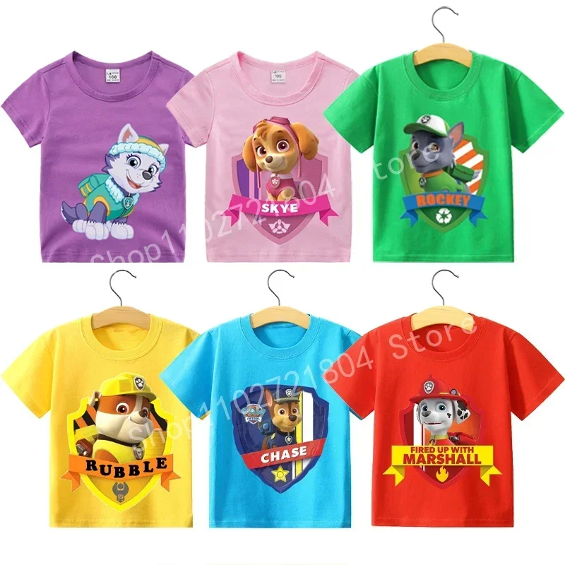 

PAW Patrol Children's T-shirt Cute Printed Short Sleeved Tops Casual Sports Clothing Round Neck Cotton Hip-hop Anime Sportwear