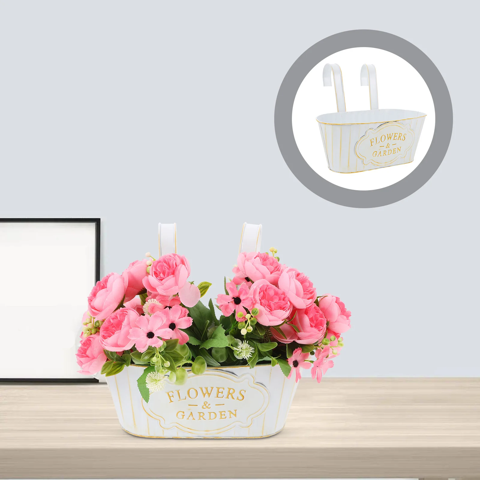 

1pc Wall Hanging Flower Pot Plants Planter Balcony Tin Bucket Iron Fence Garden Decor Rustic Style Outdoor Patio Yard Vase