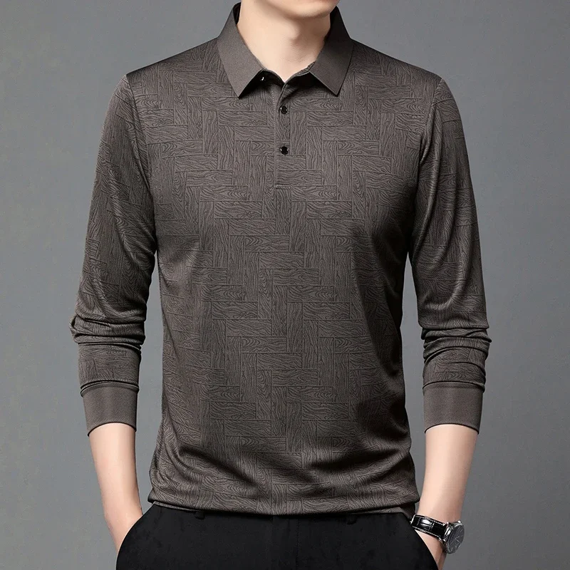 New Men\'s Business Casual Long Sleeved Shirt Solid Color Polo Shirt Fashionable Breathable Comfortable Versatile Top