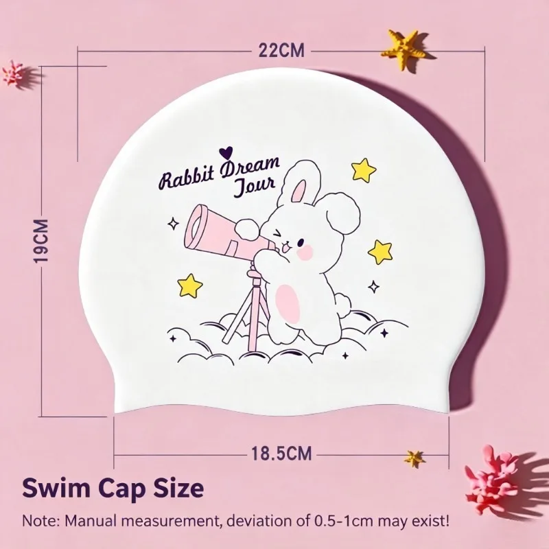 Kids Cartoon Rabbit Silicone Swimming Cap Funny Character Swim Hat Waterproof Elastic Children Swimming Bathing Cap