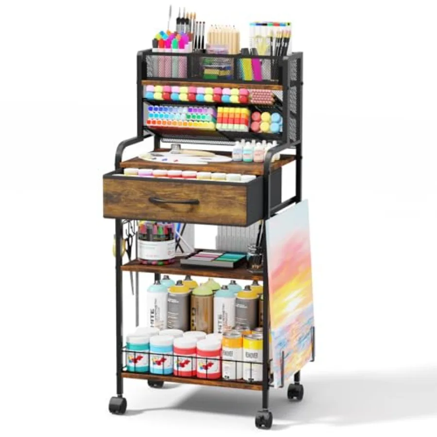 

Art cart 3 Tier Rolling Cart - Utility Cart with Storage Drawer and Wheels Versatile Art and Craft Organizer for Home Office or