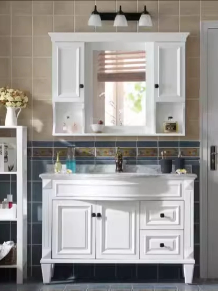 

American bathroom cabinet, solid wood bathroom, washbasin, simple European basin cabinet, curved floor cabinet