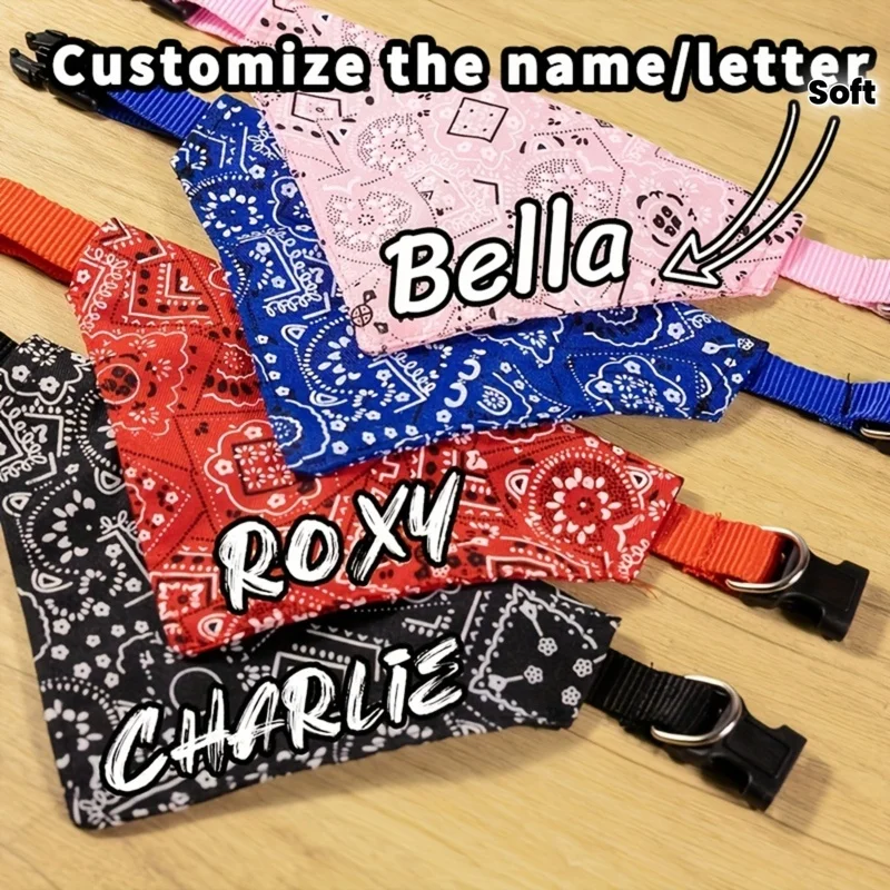 Customizable Adjustable Dog Scarf Personalized Pet Drool Towel Collar with Snap Closure Soft Bandana Triangle Scarf for Small Me