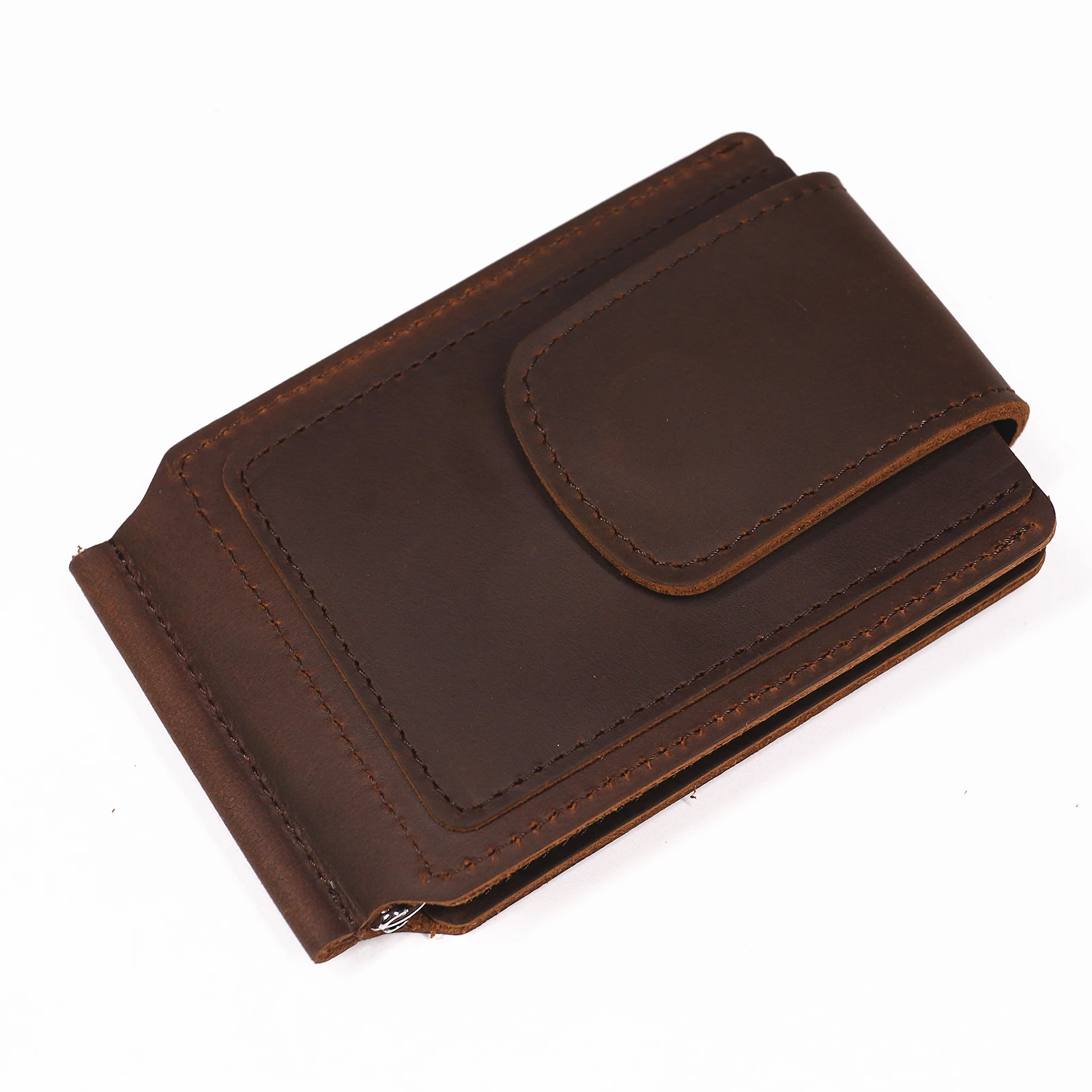 Genuine Leather Money Clip Wallet For Men Male Vintage Crazy Horse Cowhde Slim Minimalist Bifold Men's Wallet With Card Holder