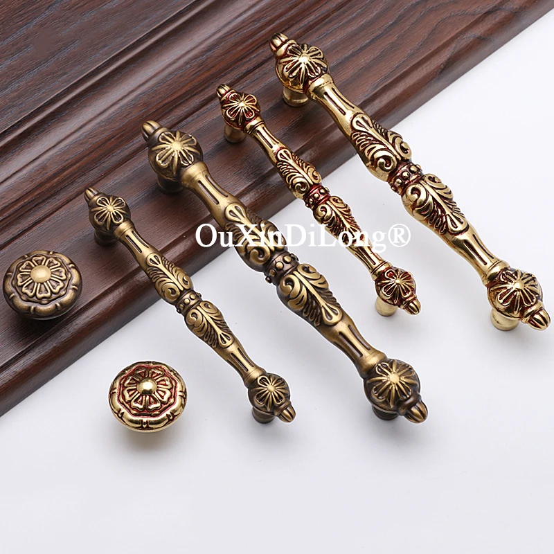 Antique 8PCS Solid Pure Brass Furniture Pulls Handle Drawer Knobs Cupboard Wardrobe Dresser Kitchen Shoe TV Cabinet Pulls Handle