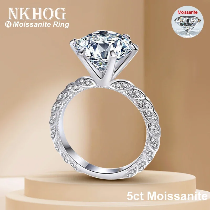 NKHOG 5ct Blue Grey White Moissanite Ring 925 Sterling Silver Women Sparking Round Diamond Wedding Party Gifts Rings Test Passed