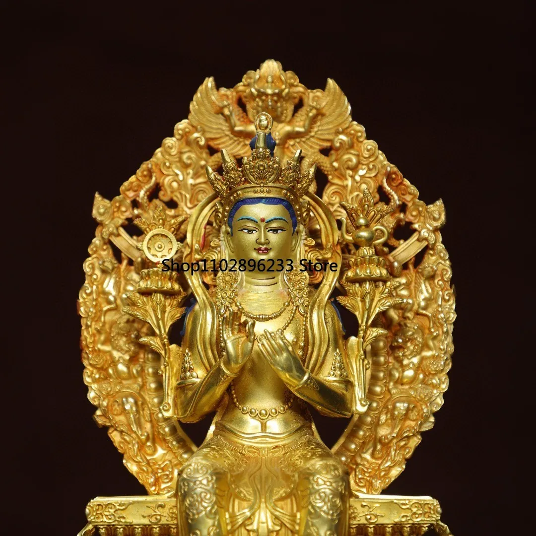 Tibetan ornament brass gilt painted face drawing strong present BaMaitreya Tara Guanyin seated statue Buddhist hall supplies 30c