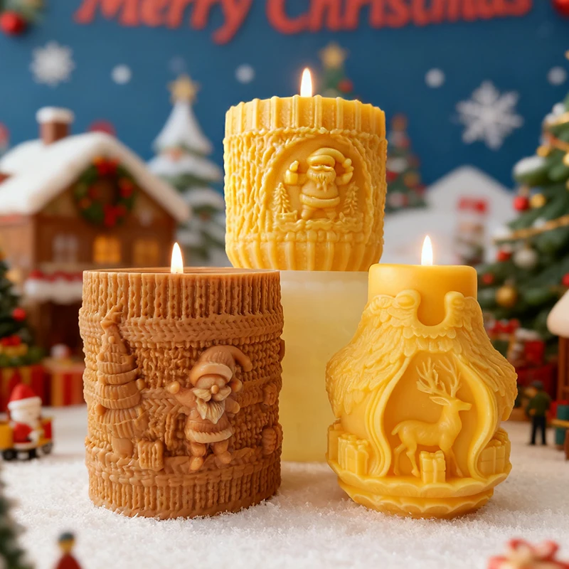 

DIY Рождественская серия цилиндр силиконовая форма для свечей рельефный олень Санта-Клаус форма ручной работы гипс рождественские свечи принадлежности для изготовления