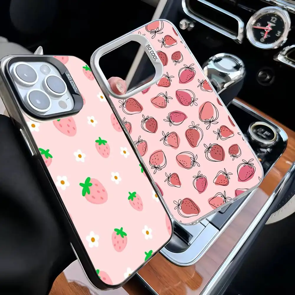 

Cute Painting Strawberry Phone Case For iPhone 16,15,14,13,12,11,Mini,Pro,MAX White Matte Shockproof Cover