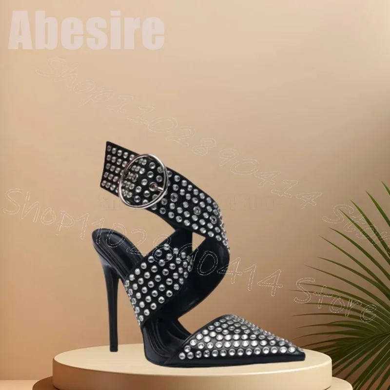 

Женские туфли с острым носком и вырезами, черные, с пряжкой, на тонком высоком каблуке, для вечеринок и банкетов, 2025