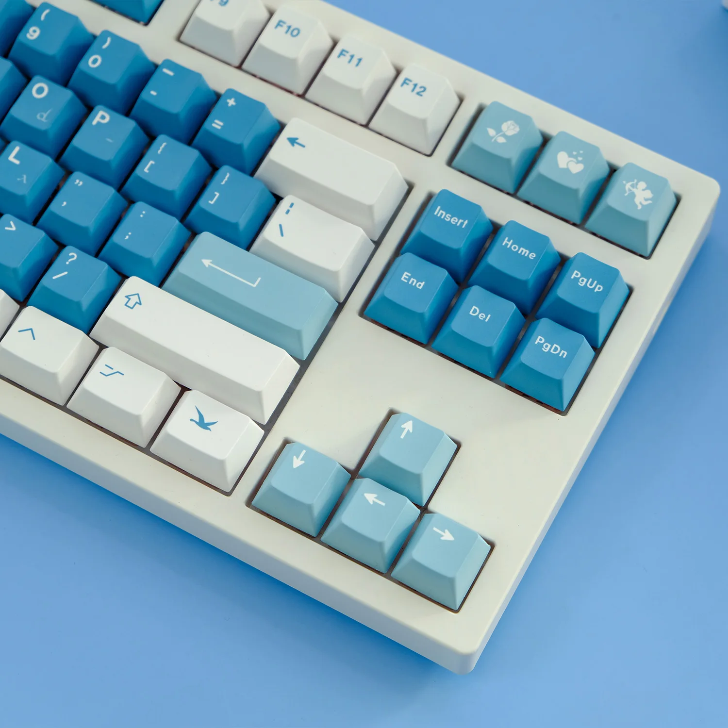 KYOMOT Foggy Sea Love Letter Keycaps 128 Key Cherry Profile PBT Dye Sub Blue White Keycaps For MX Switch DIY Mechanical Keyboard