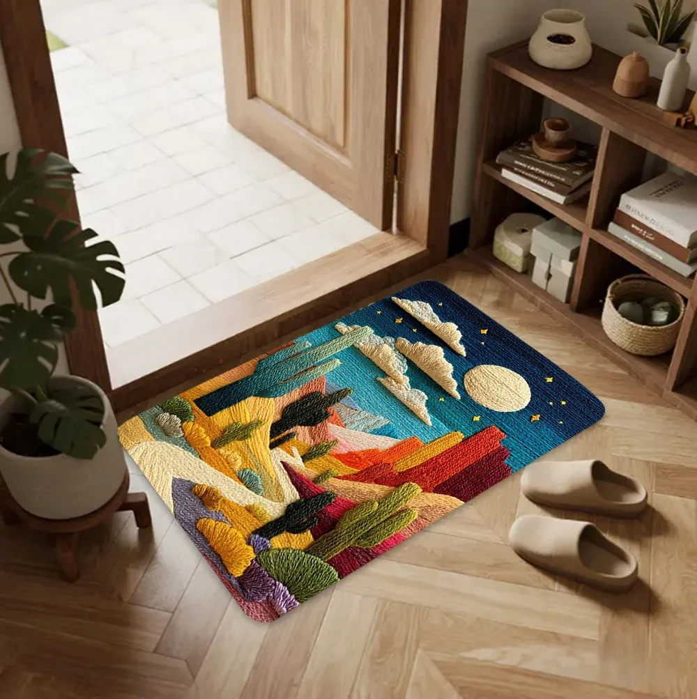 Artistic Illustration Pattern Carpet Mat Rug Non-Slip Area Rug Home Decoration for Entryway Living Room Bedroom Decor Floor Mat