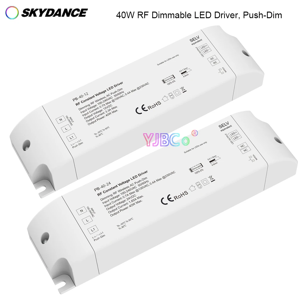 Skydance PB-40-12/PB-40-24 40W Dimmable LED Driver Triac RF Dimming Power Supply AC110-220V to DC12-24V for monochrome Led strip