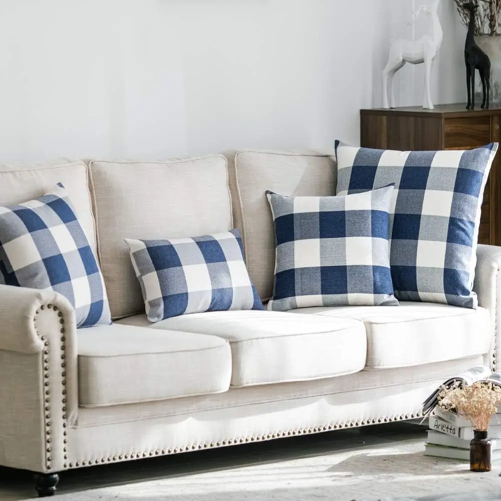Buffalo Plaid Check Throw Pillow Covers 18x18inch 20x20inch 24x24inch Blue White Orange Ivory Home Decorative Cushion Case