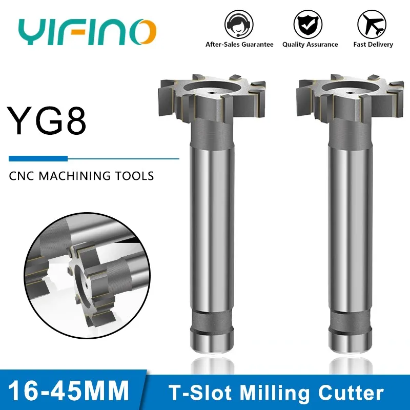 YIFINO YG8 Alloy T-Slot Milling Cutter Tungsten Steel Rough Inserted Straight Shank For Hardness Metal Keyway Endmills Tools