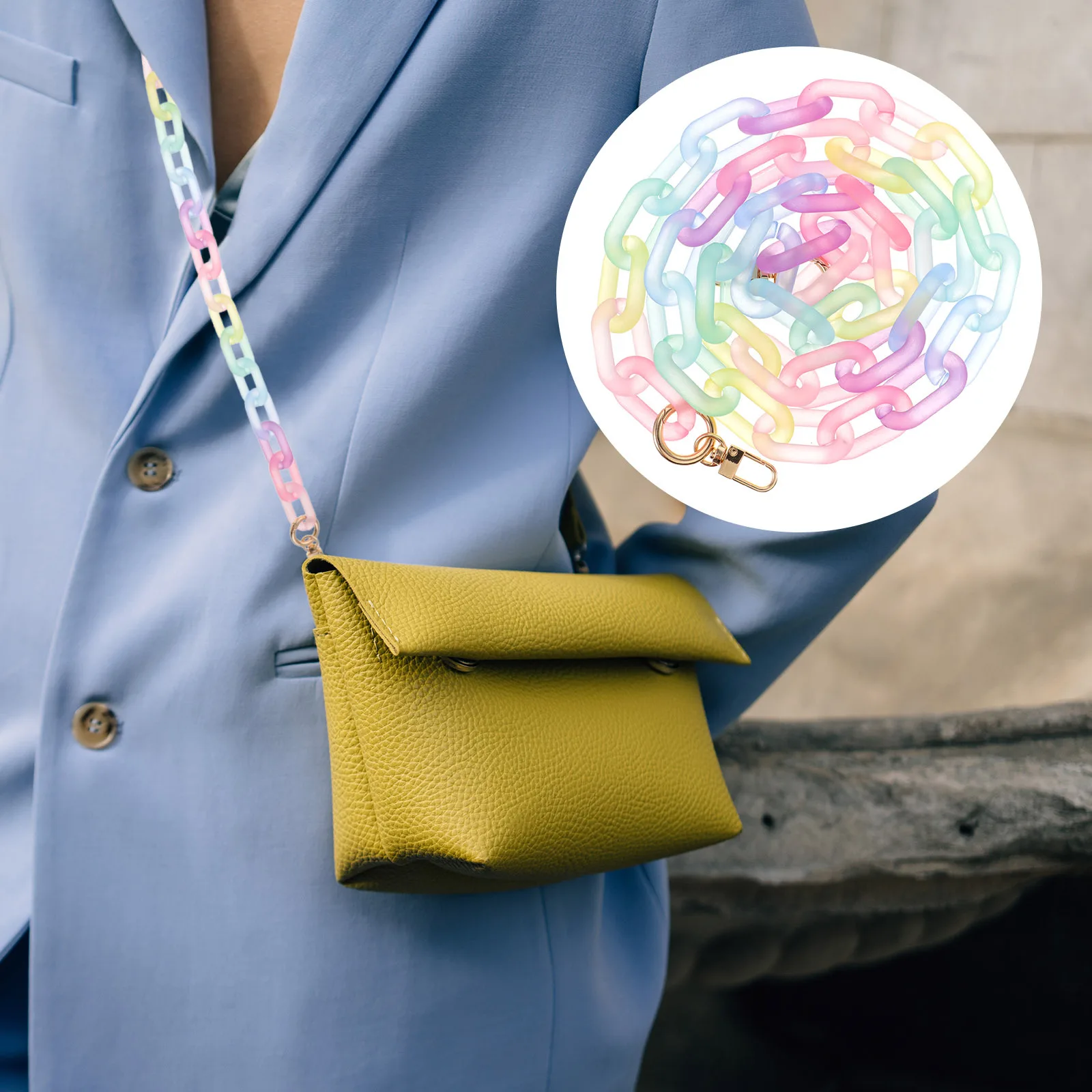 

Rainbow Color Frosted Acrylic Decorative Bag Chain Stylish Replacement Purse Strap Crossbody Shoulder Chain Purse Handles