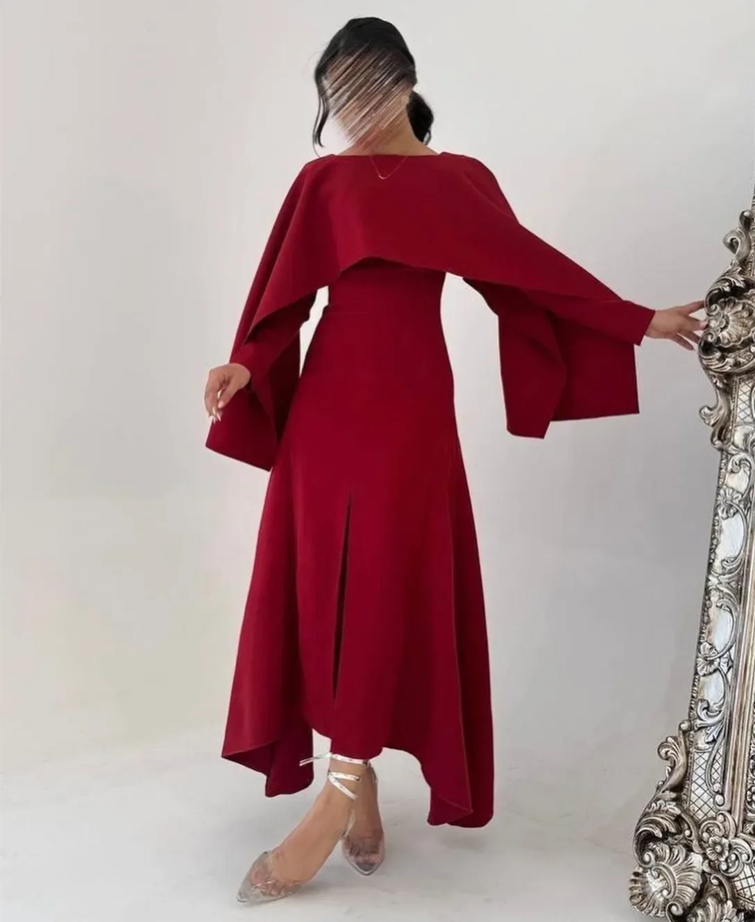 Customized Elegant Burgundy Evening Dresses A-Line Boat Neck Middle East Asymmetrical Prom Dress Party Dresses for Women 2024 Sa