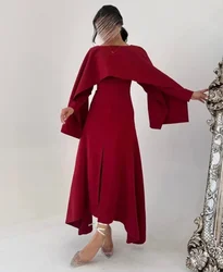 Customized Elegant Burgundy Evening Dresses A-Line Boat Neck Middle East Asymmetrical Prom Dress Party Dresses for Women 2024 Sa