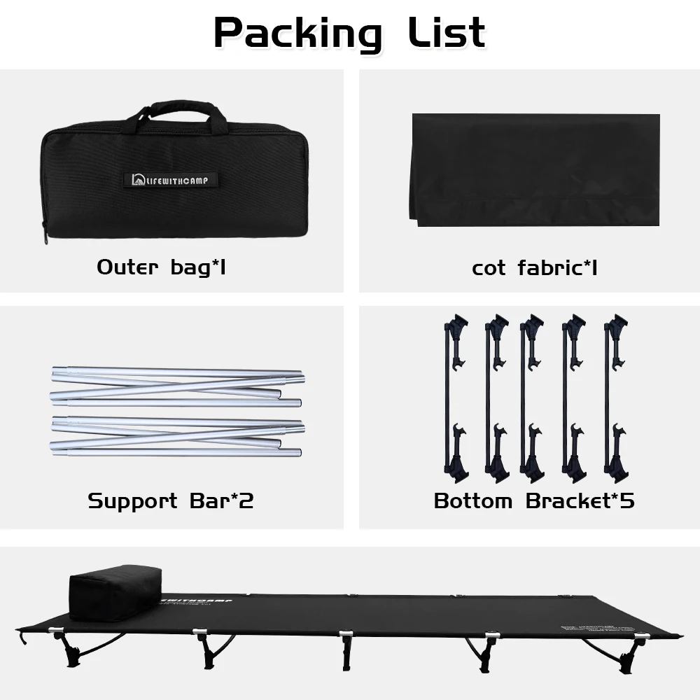 70cm Wide Portable Folding Camping Cot Ultralight Compact Outdoor Bed for Backpacking Hiking Sleeping in Tent
