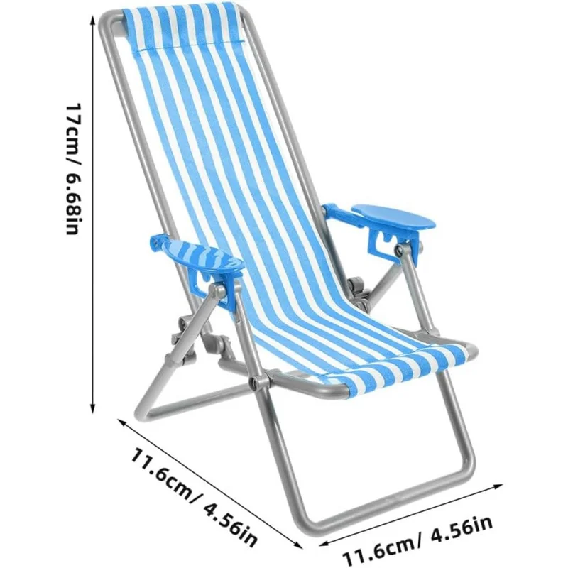 1/6 Scale Dollhouse Mini Foldable Beach Recliner Chair, 3 Colors Casual Outdoor Chair Dollhouse Accessory Decoration