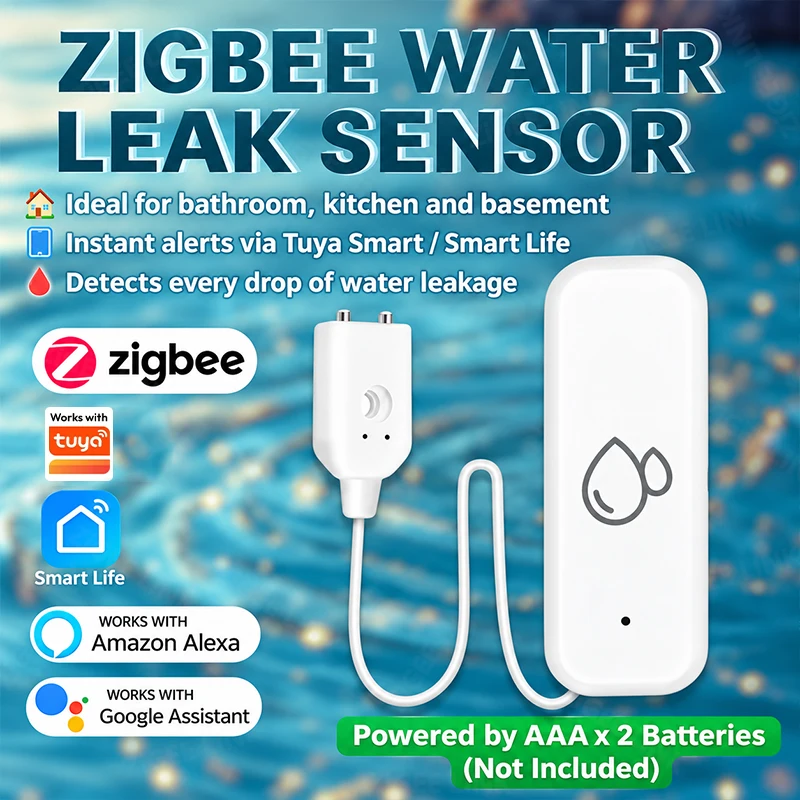 Zigbee Water Leak Sensor Smart Flood Detector For Basement Plumbing Leakage Alarm 24/7 Monitoring with App Alert Notification