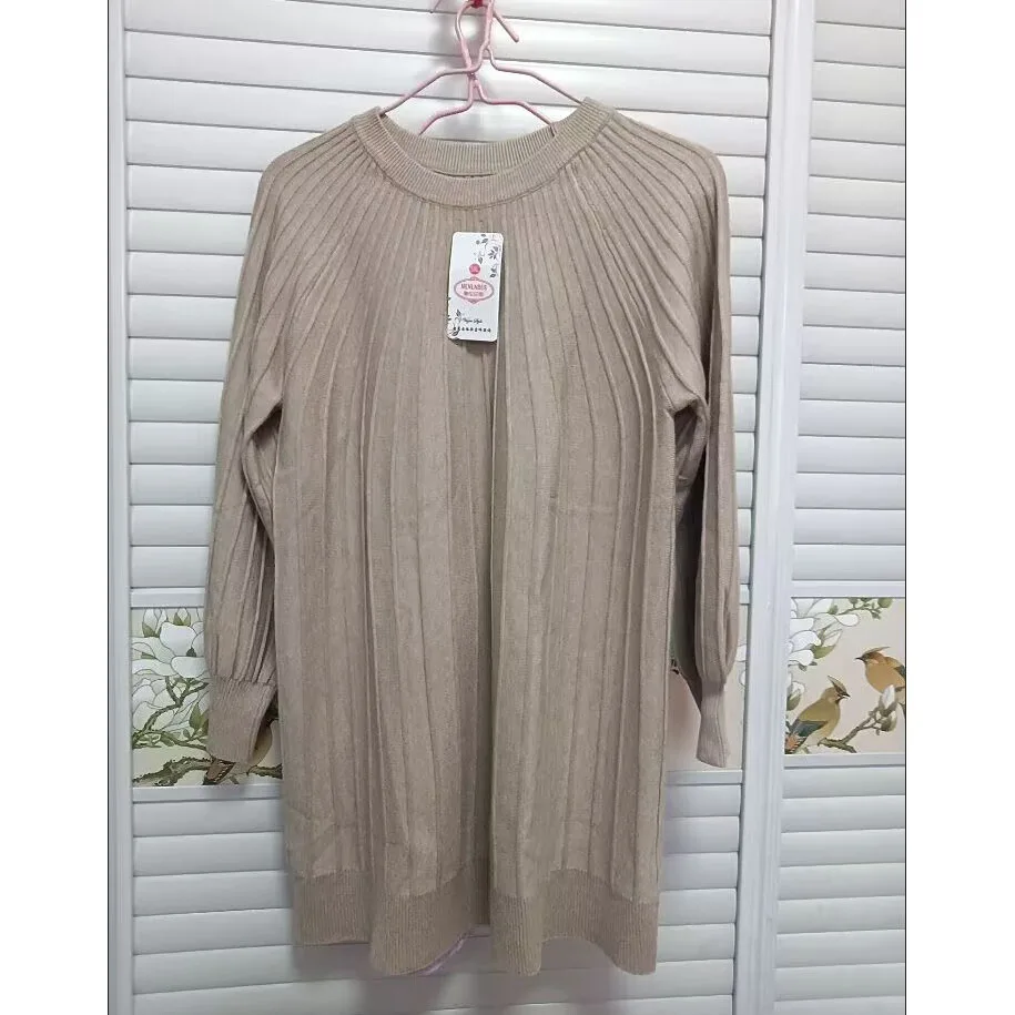 

2025 Middle Aged Mother O-Neck Sweater Dress Spring Autumn Ladies Large Size 6XL Long Sweater Femme Fashion Loose Knit Top