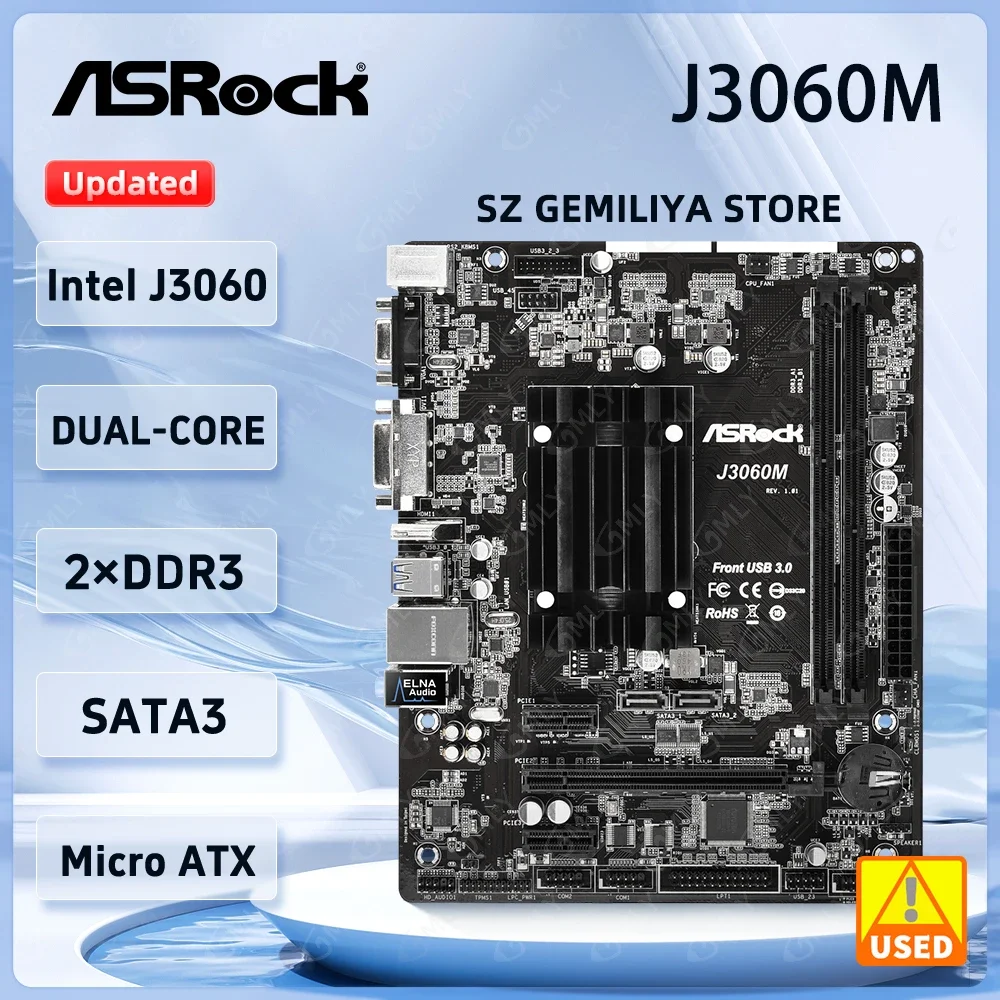 

Материнская плата ASRock J3060M Двухъядерный процессор Intel J3060 2xDDR3 16 ГБ Micro ATX 2 SATA3 PCIe 2,0 x16