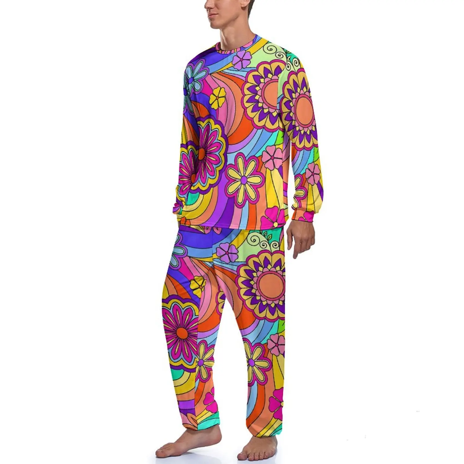 Groovy Psychedelic Flower Power Pajamas Daily 2 Piece  Lovely Pajama Sets Men Long Sleeves Night Custom Nightwear