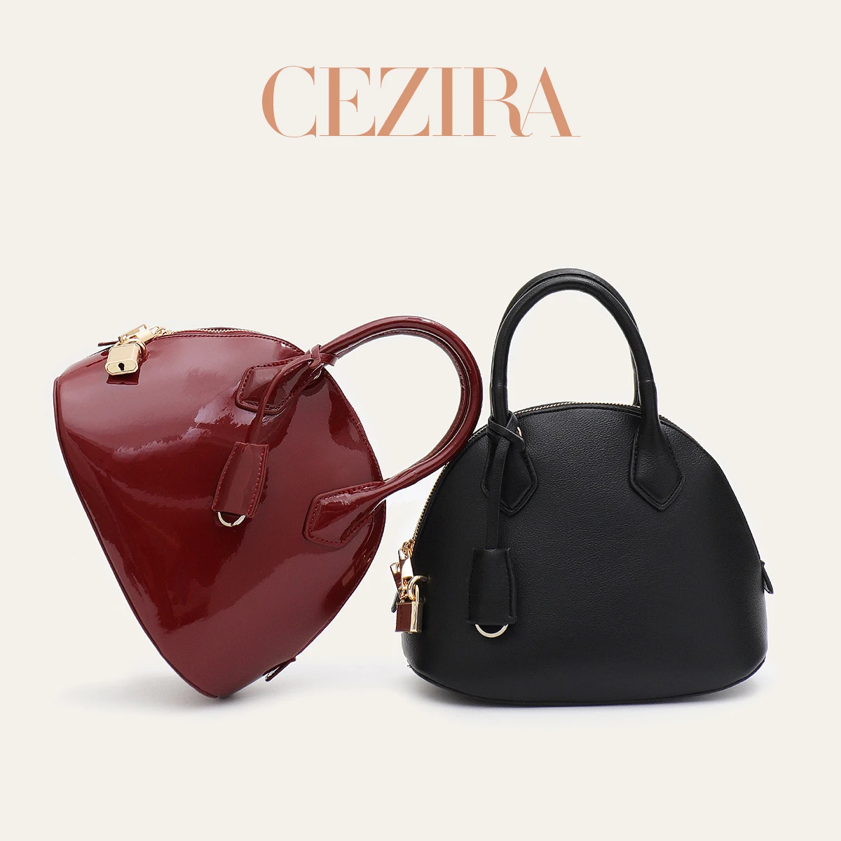 CR Lady Fashion PU Leather Shell Top Handle Bag Elegant Designer Glossy Crossbody Purse With Metal Lock Decoration Daily Outdoor