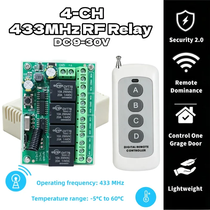 Universal Wireless Remote Control Switch DC 12V 4CH Relay Receiver Module With 4 Channel RF 433 Mhz Transmitter