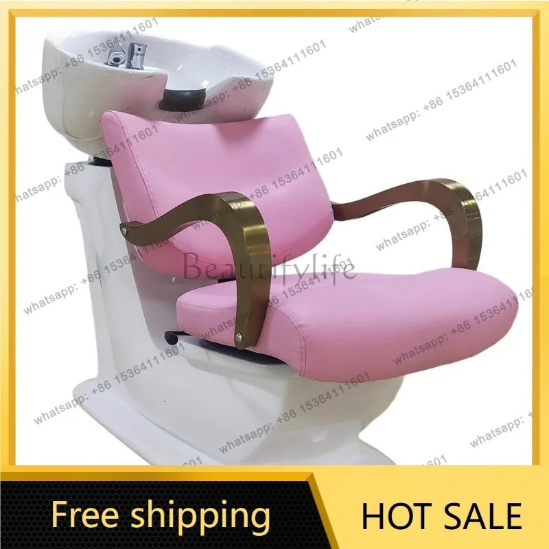 Factory Direct Sales Foreign Trade Reclining Stainless Steel Armrest Adjusting Foot Shampoo Bed