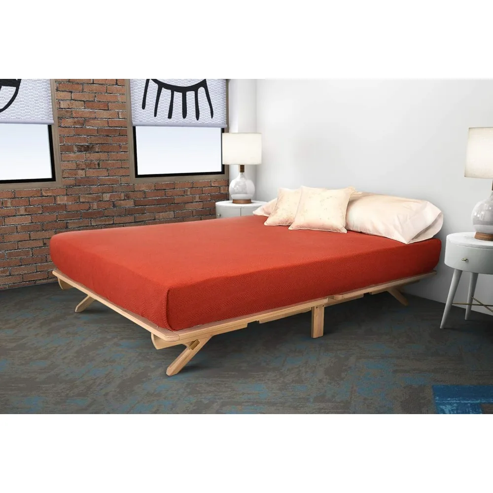 Unfinished Wood Bed Frame - Foldable Bed Queen - Natural, Minimalist Bed - Easy Assembly, No Box Spring Needed