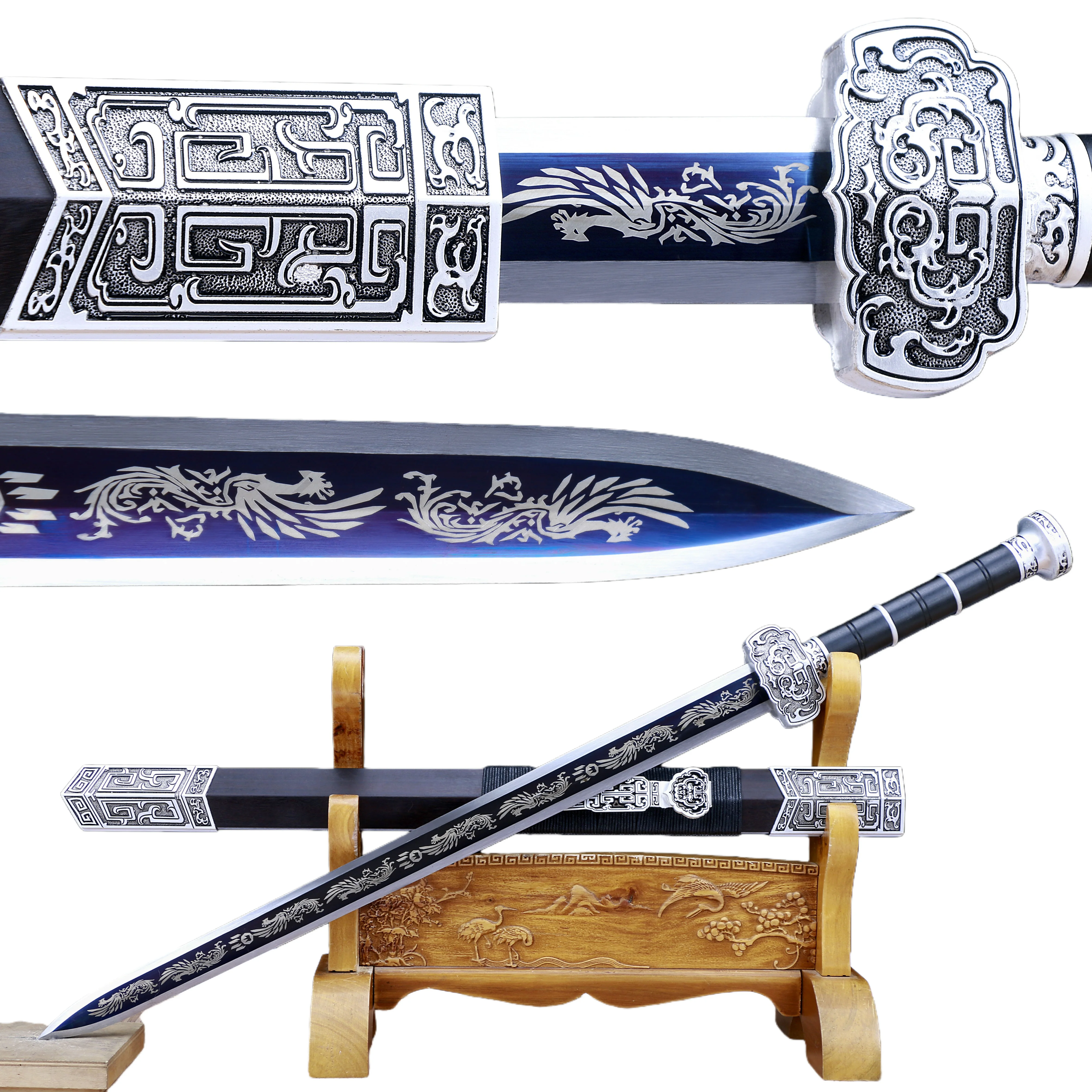 Medieval China Phoenix Reborn Hero Sword Battle Preparation Sharp Fighting weapons Templar Knight katana Full Handle Blue Ninja