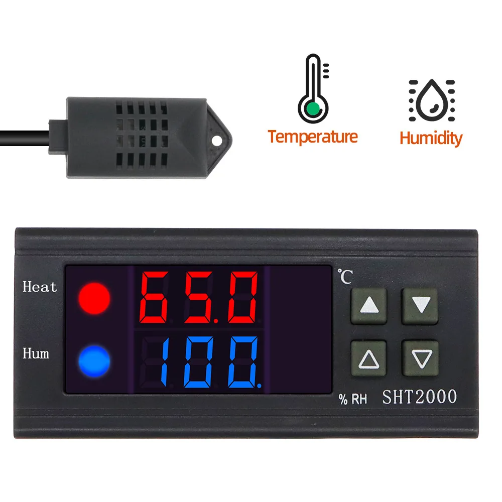 SHT2000 Digital Display Smart Temperature Humidity Controller 220V 110V Sensor Relay Thermostat Heating Cooler