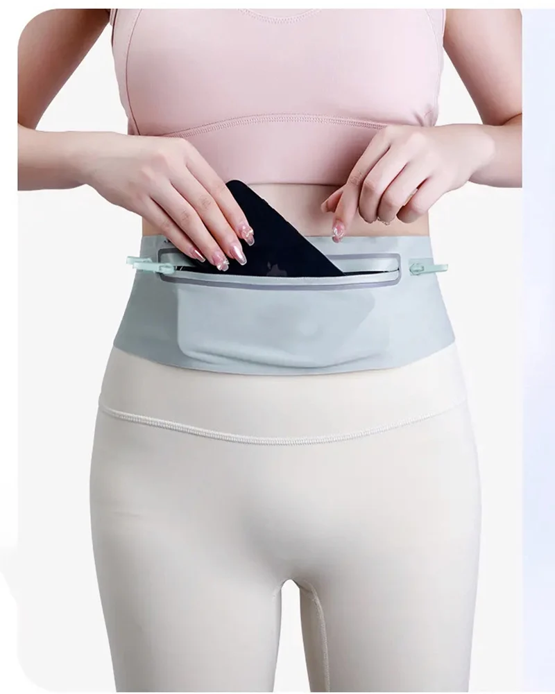 Ultra Slim Running Belt Bag 3 Pocket Reflective Water Resistant Waist Pack Adjustable Sports Phone Holder for Men Women