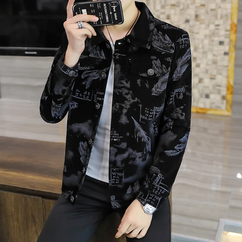 

Spring Autumn Faion Casual Thiened Fce Lined Loose Fit Youth Outerwear Jaet for Men Trendy Turn-down Collar Coat