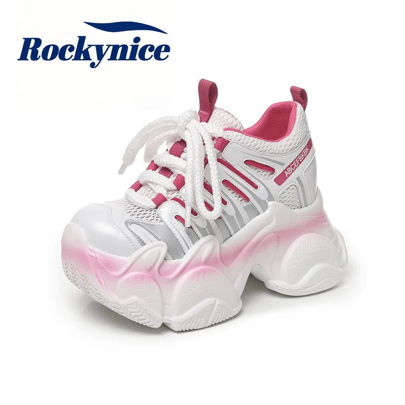 9.5CM Breathable Mesh Women's Dad Shoes Autumn 2026 New Style Chunky Sneakers Comfortable Thick Bottom White Casual Sports Shoes