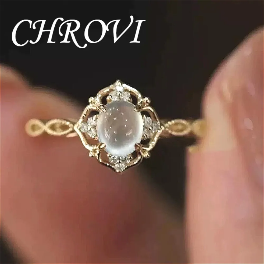 

925 Sterling Silver Romantic Moonstone Zircon Ring for Women, Light Luxury, Elegant, Adjustable for Index Finger