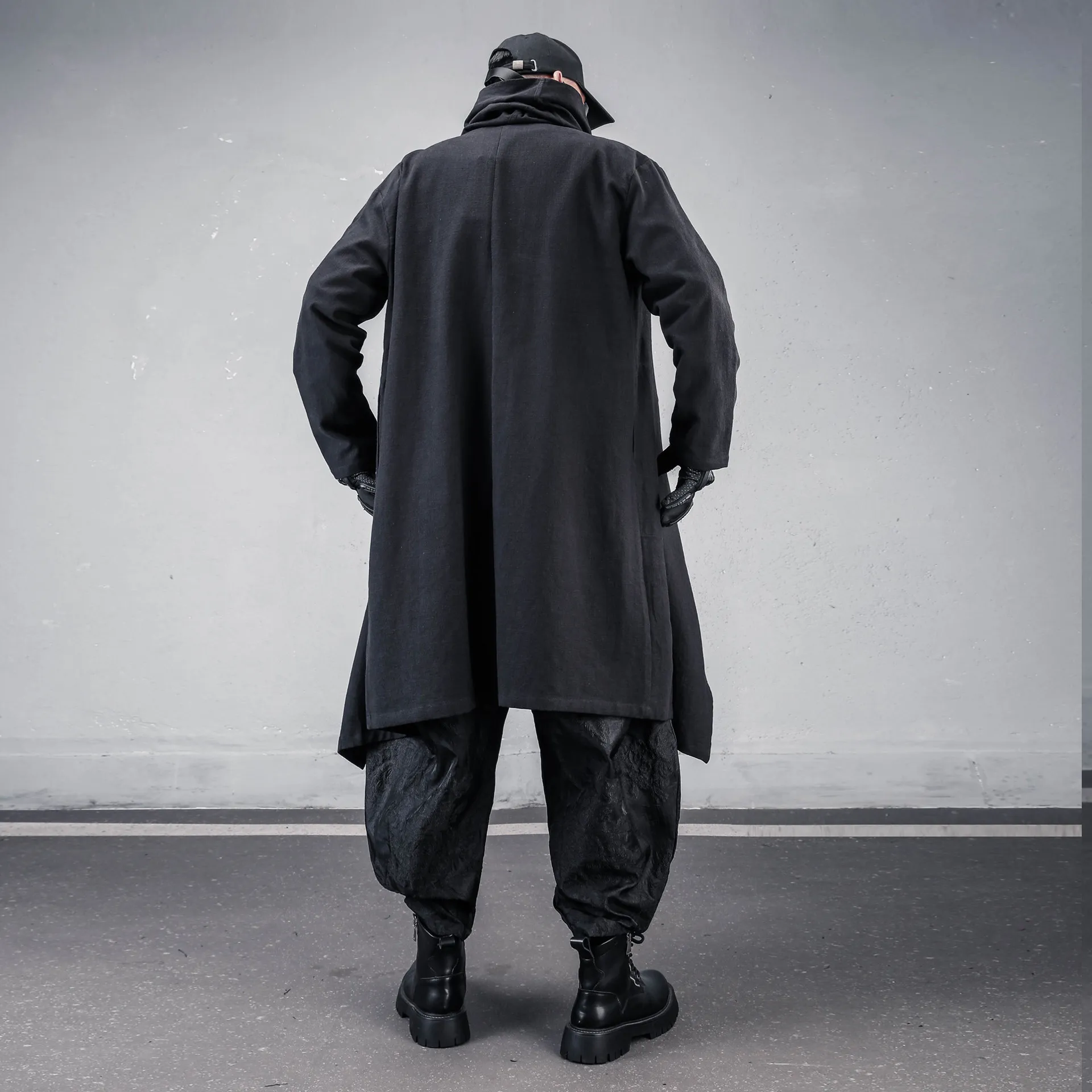 Pwlz Dark Geometric Irregular Cut Cotton And Linen Style Autumn New Chinese Mid-Length Coat Fashion