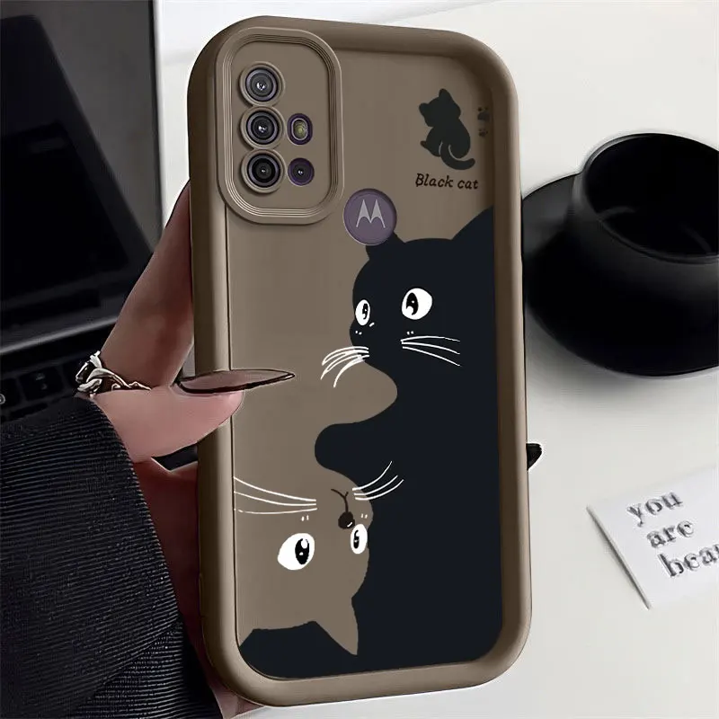 G20 黒と白の猫スカイアイはしご電話ケース Motorola Moto G20 カバー