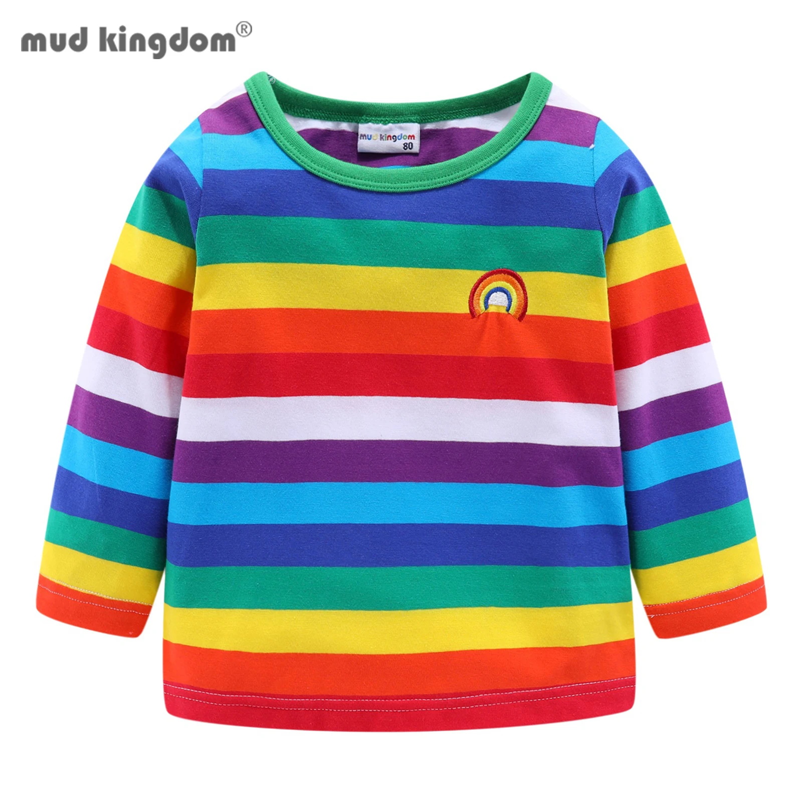 Mudkingdom Kids Rainbow T-Shirts Cute Stripe Boys Tee Shirts Girls Tshirts Long Sleeve Cotton Sweatshirt Pullovers Tops Clothes