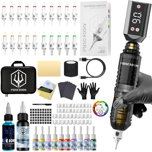 Kit de tatuaje POSEIDON V6, Kit de pluma de tatuaje para maquillaje permanente, Kit de máquina de tatuaje HM142, fuente de alimentación de tatuaje negra, Kit de tatuaje