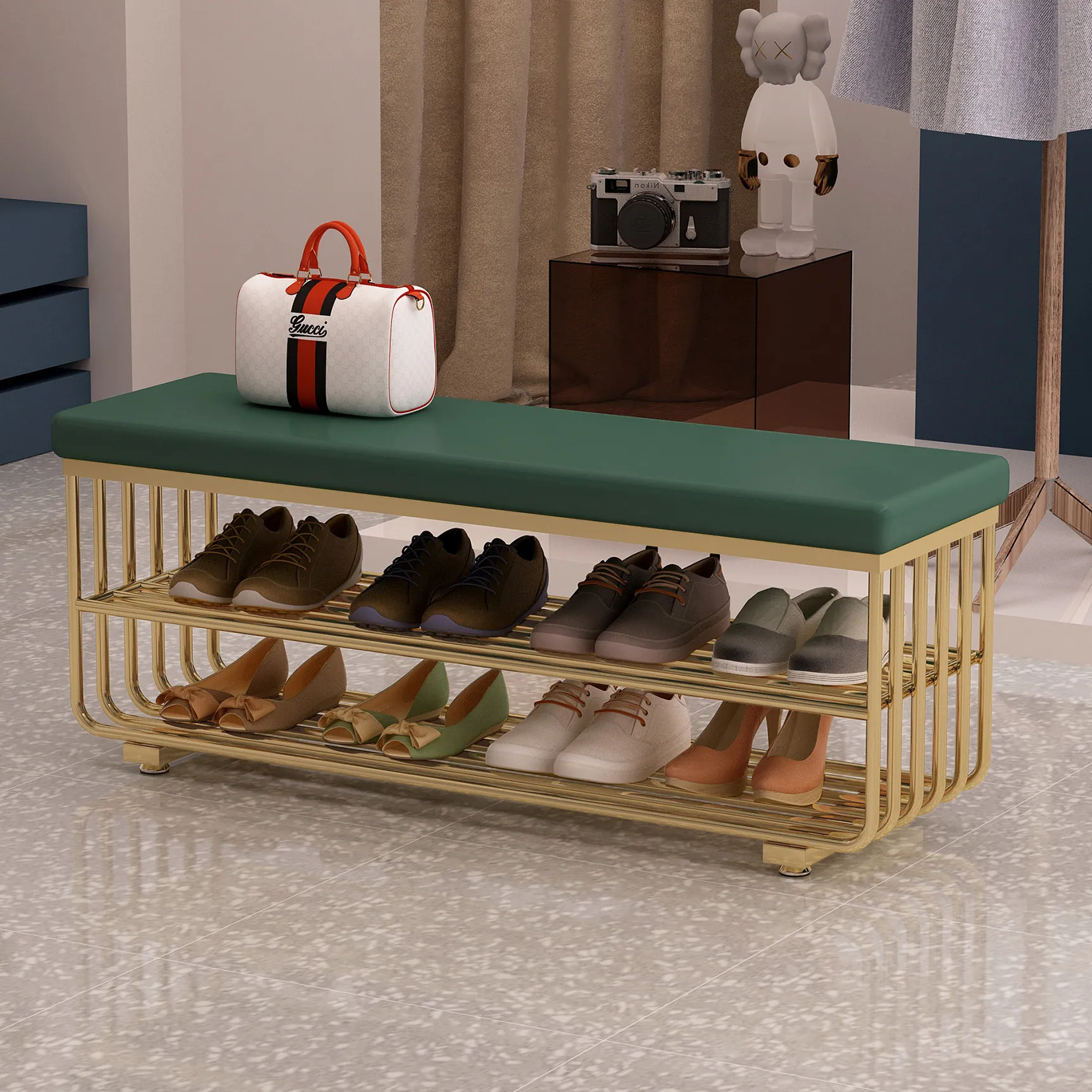 Shoe changing stool, home door can be sitting, shoe wearing, door soft wrap, long sofa stool, light luxury, entrance entrance