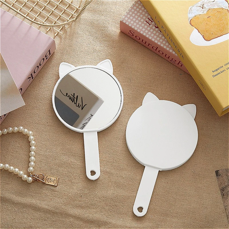 Ręczne lusterko do makijażu z uszkami kota i grzebień 2w1, przenośny zestaw do makijażu dla dziewcząt i podróży