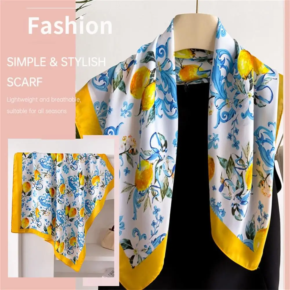

Satin Neck Tie Scarves Lemon Print Small Square Scarf Soft Hair Band Hijab Neckerchief Wraps Bandana Elegant Ribbon Headband