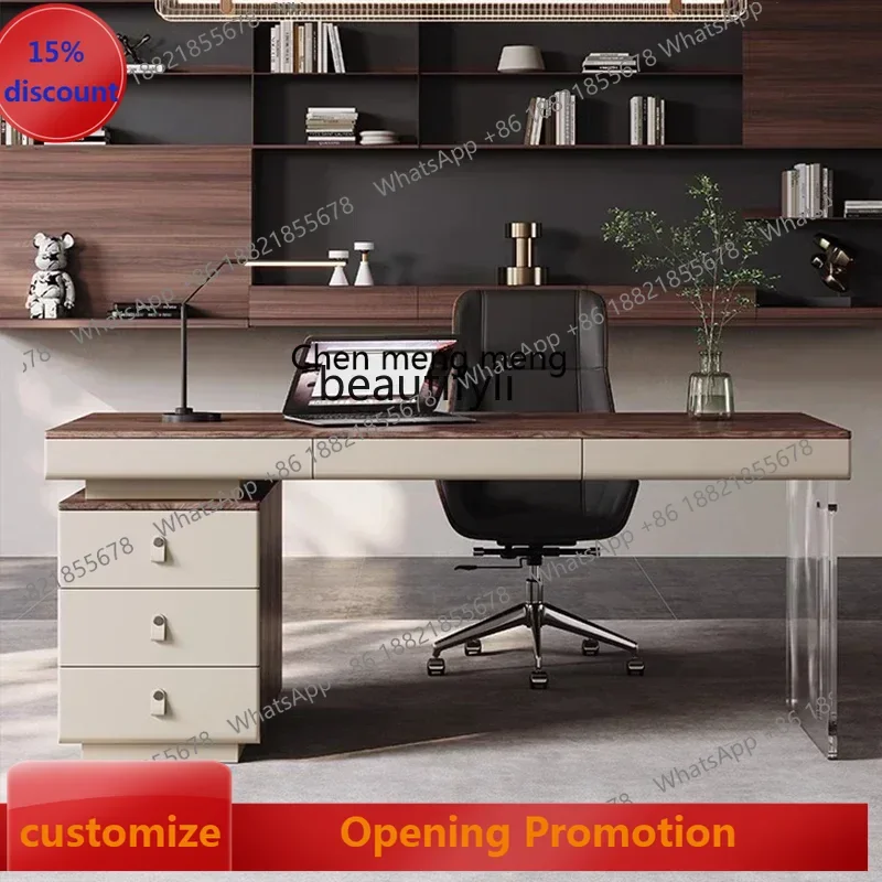 

ss7486 Solid wood desk home study living room writing acrylic suspended desk New Light Luxury
