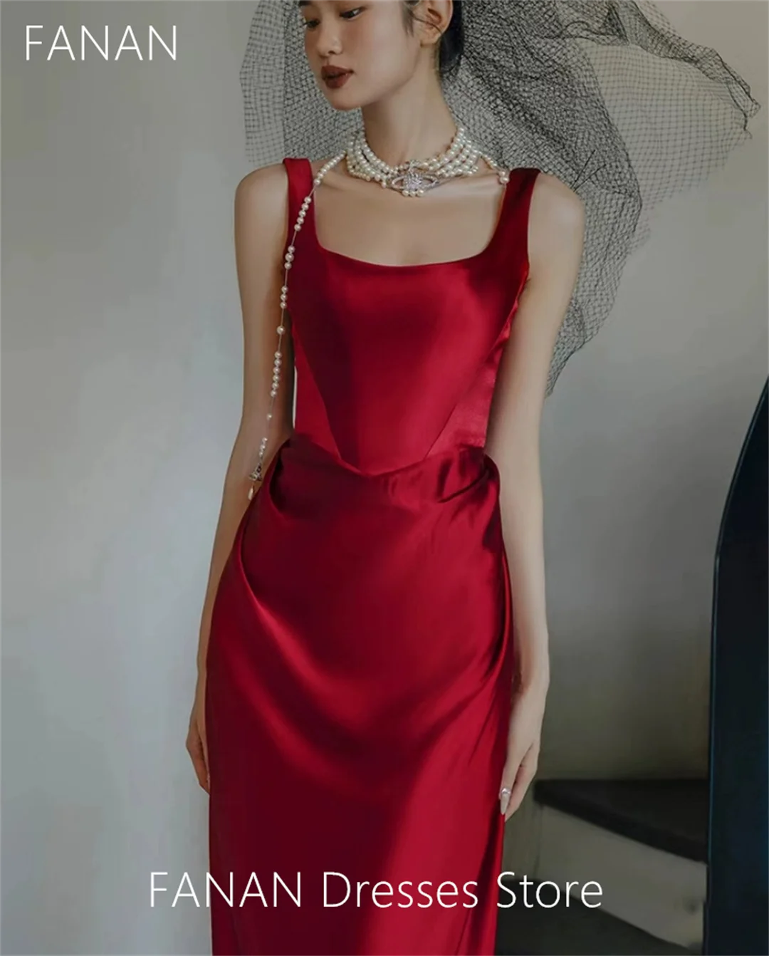 FANAN Vintage Evening Party Dresses Fashion Burgundy Sweep Train Customized Korea Wedding Women Formal Gowns Event Prom Gowns