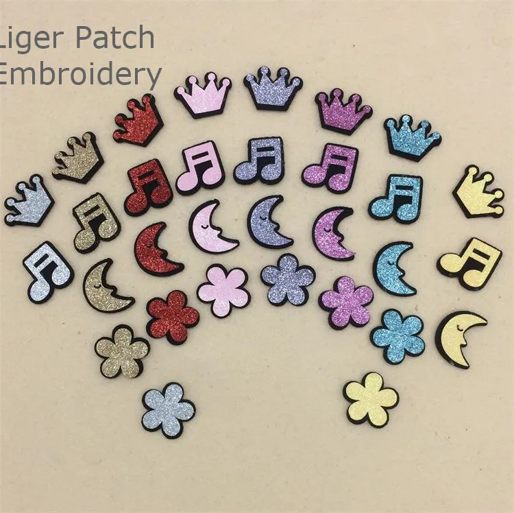 10 Pcs Sparkle Patch Crown Moon Flower Musical Note Shape Applique Decoration DIY Hairbow Phone Accessory Multi Colors Badge